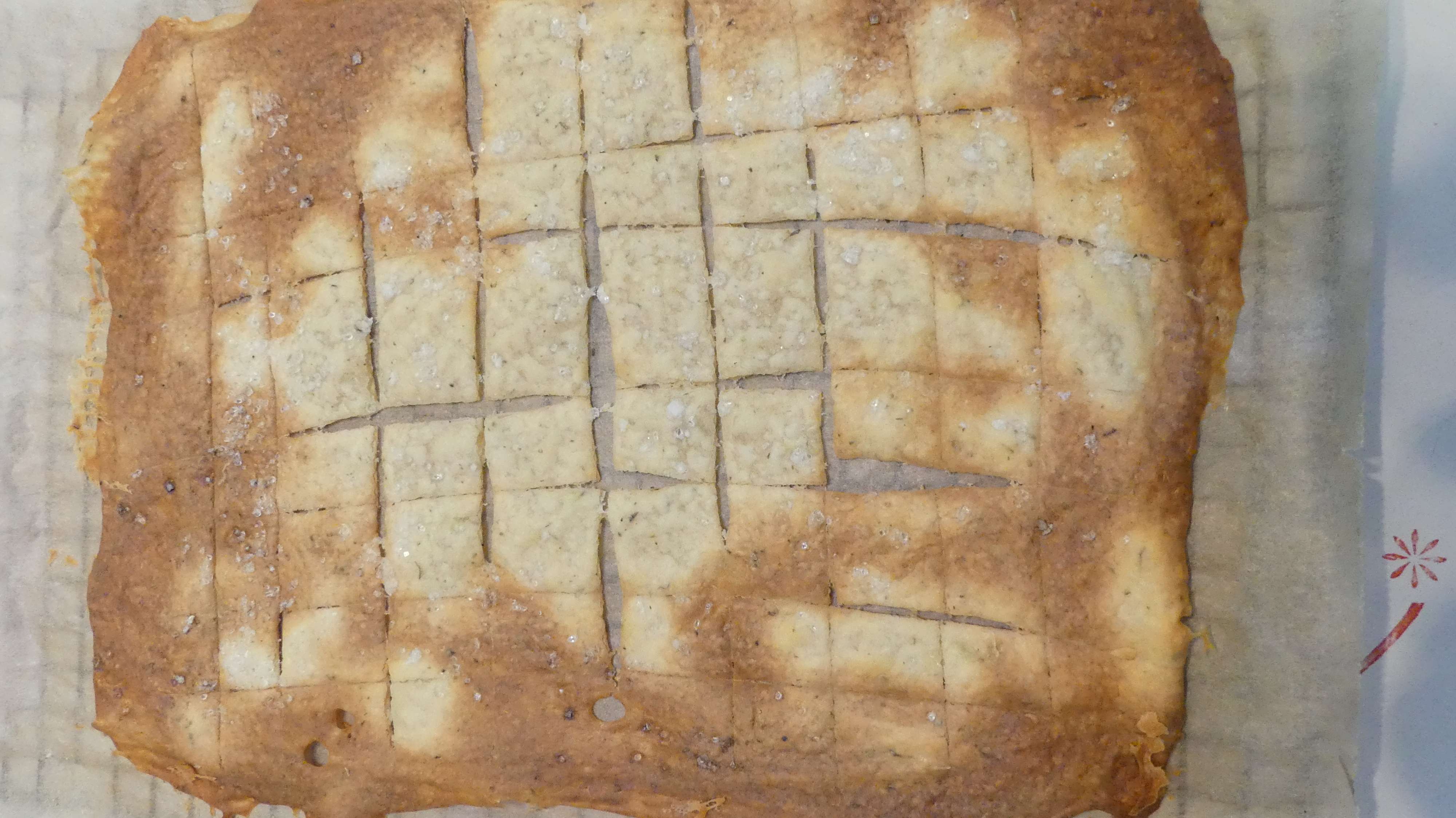 sourdough discard crackers after baking and they are brown around the edges
