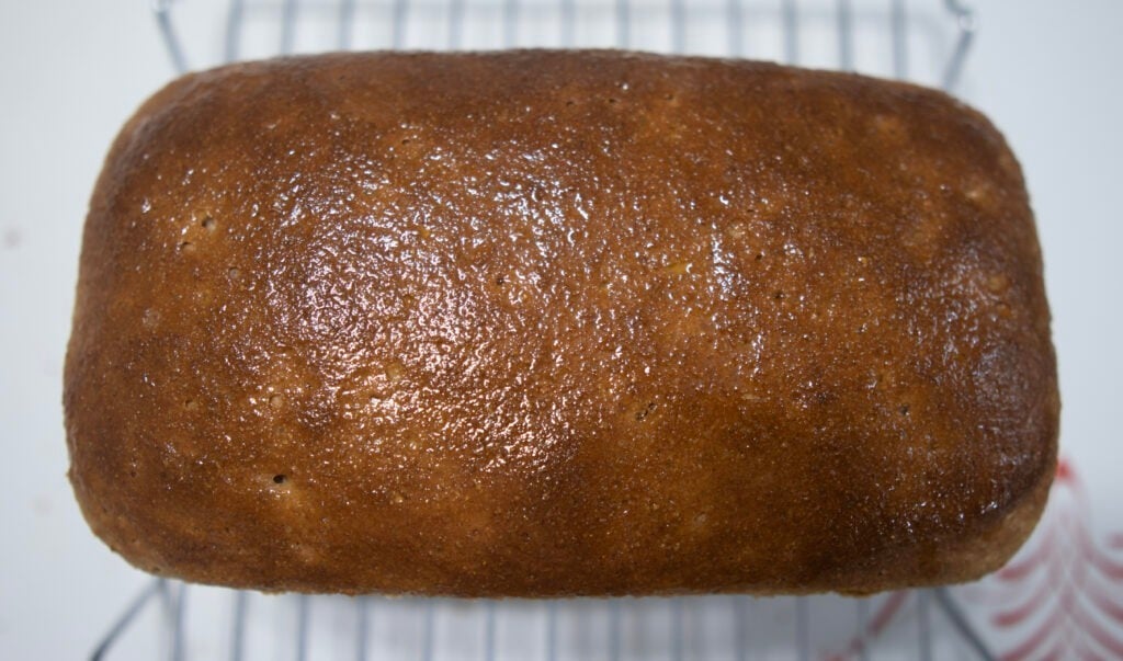 Shot of the top of a loaf of Ezekiel bread