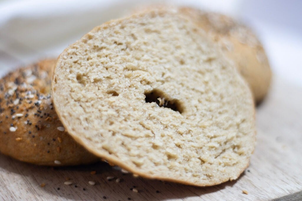 crumb of sourdough bagel