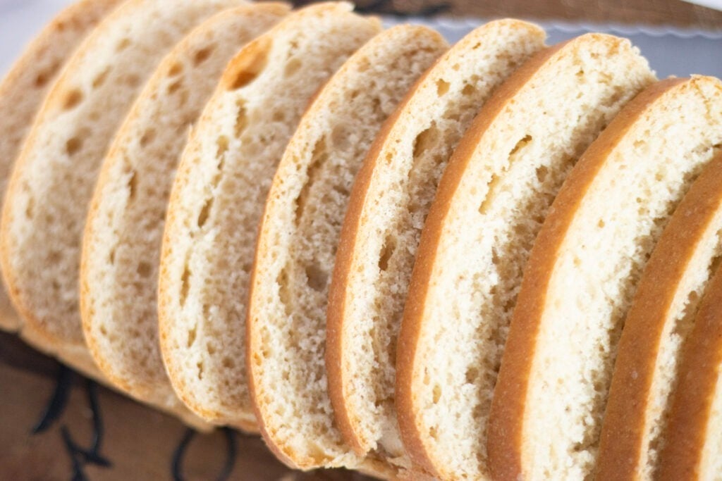 bread sliced on cutting board