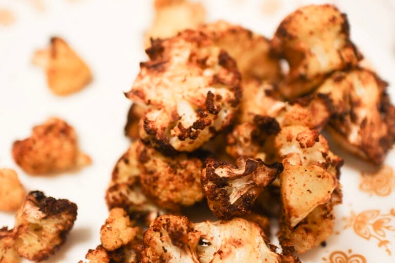 air fried cauliflower on a white plate