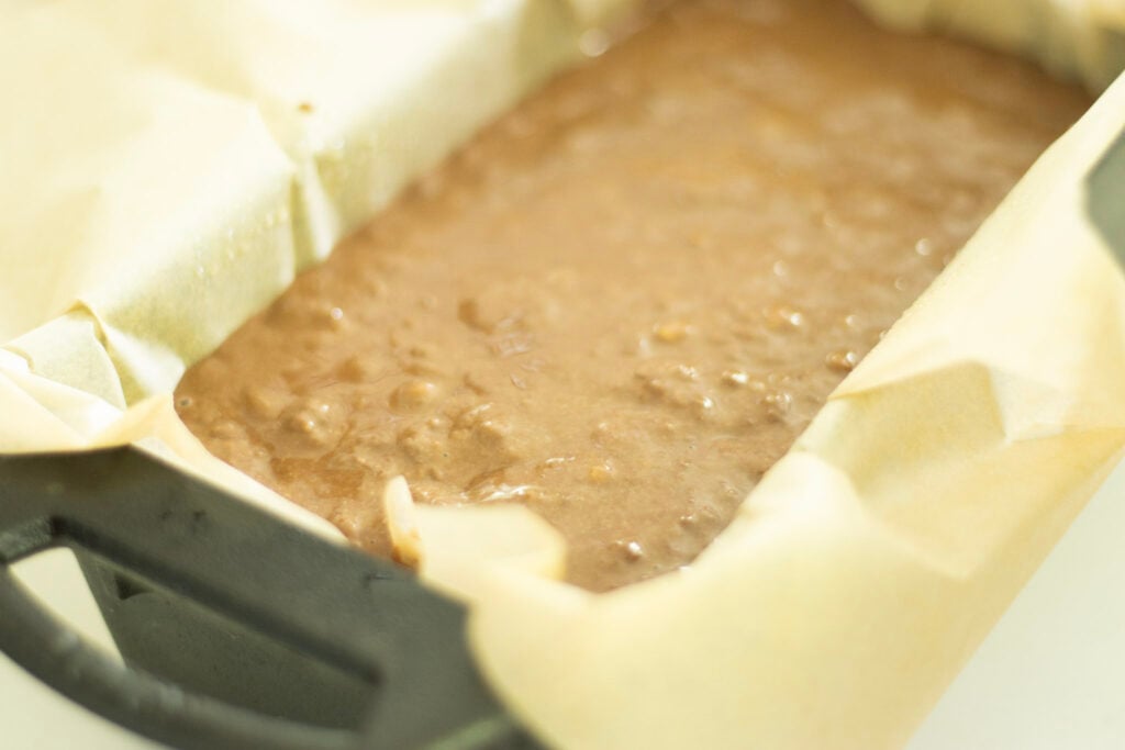 batter in bread pan ready for oven