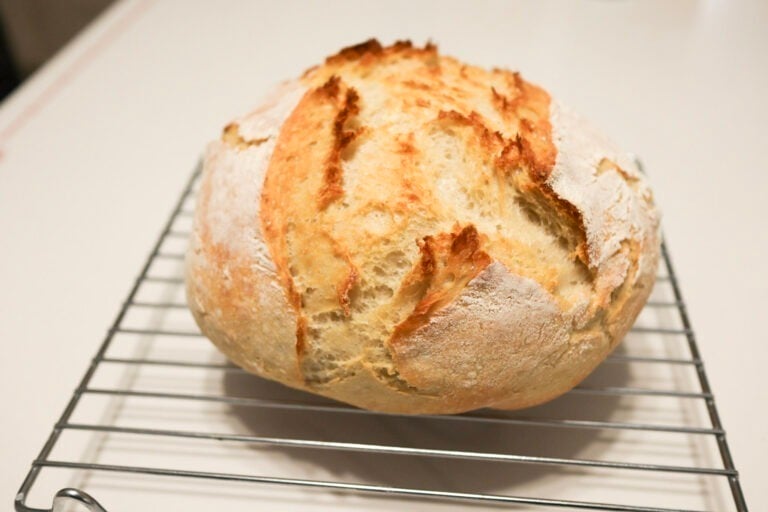 crusty bread on cooling rack