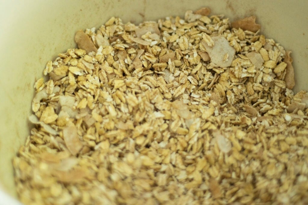 dry ingredients for sourdough granola mixed in a bowl