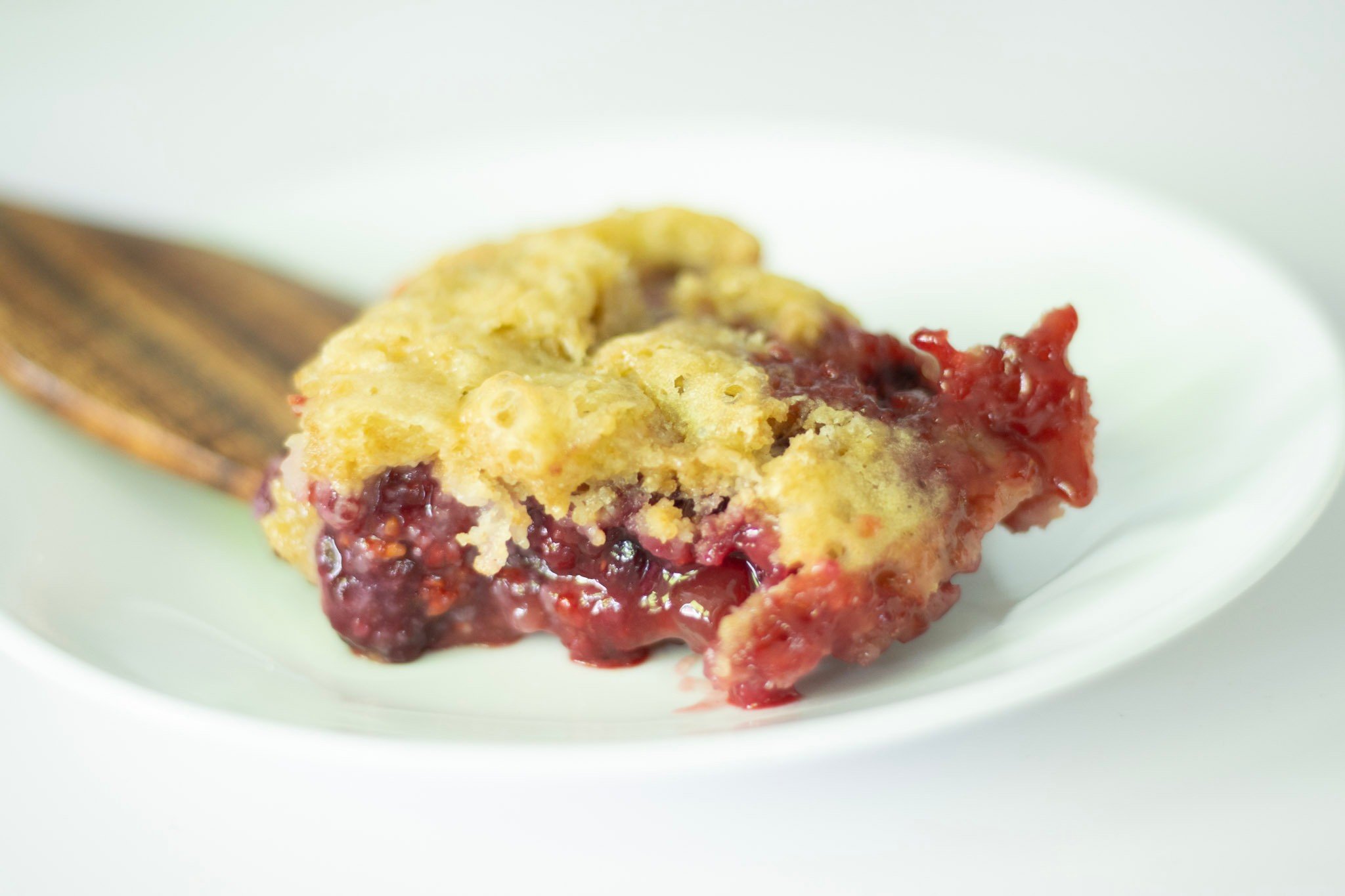 berry cobbler on white plate