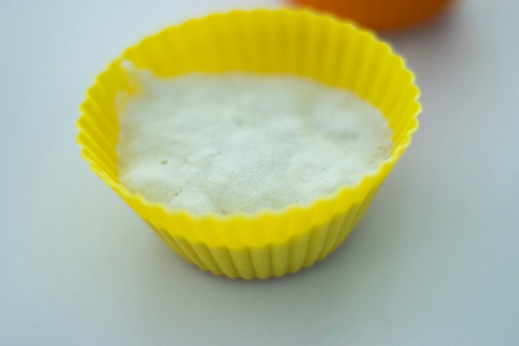 frozen sourdough starter in silicone muffin cup