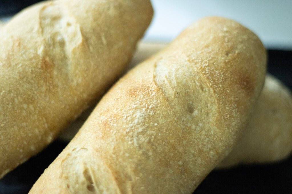 sourdough baguettes stacked