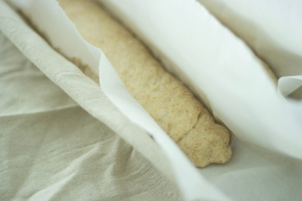 shaped sourdough baguette dough