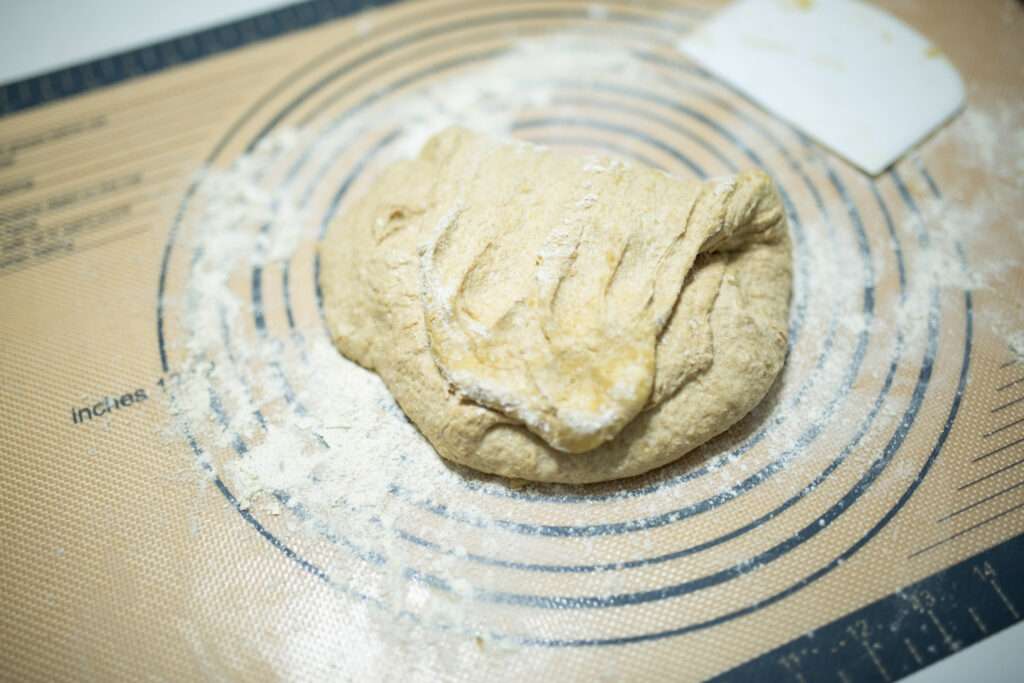 sourdough einkorn bread dough after folding