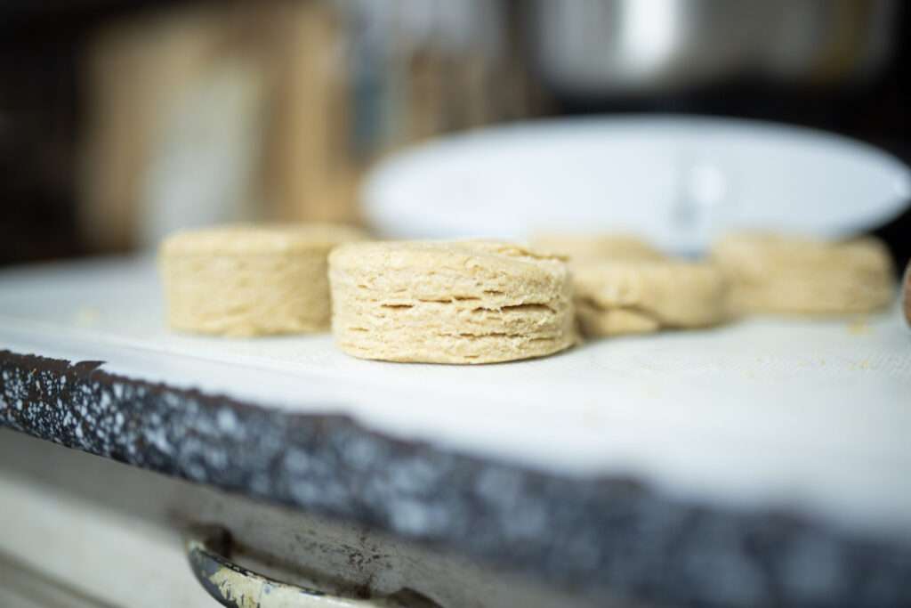 uncooked fresh milled biscuits cut out