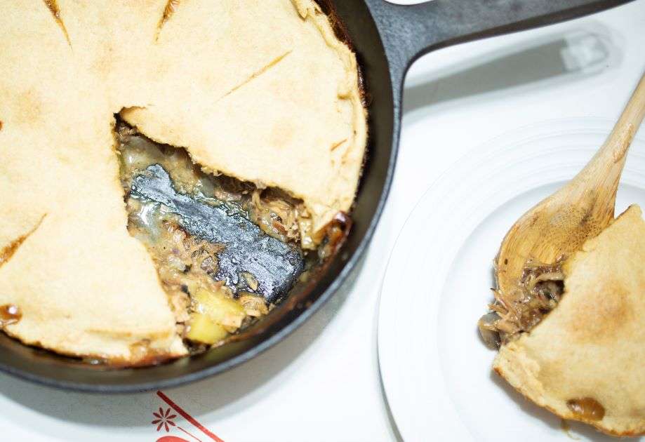 over head shot of sourdough chicken pot pie