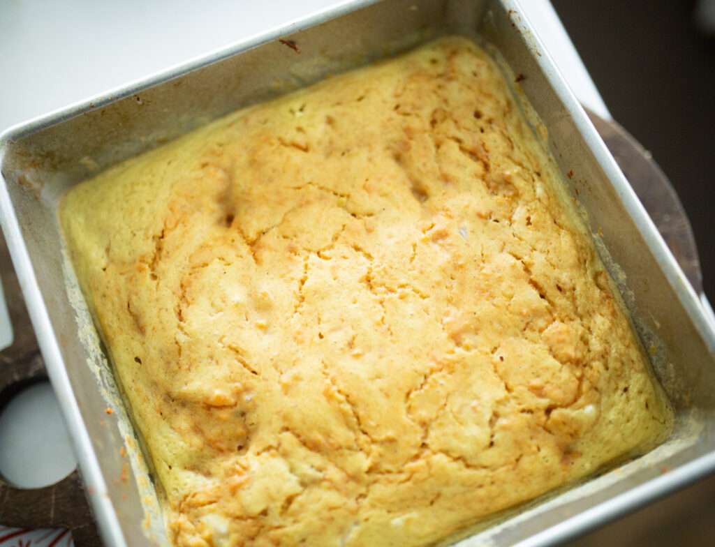 overhead shot of sourdough sweet potato casserole