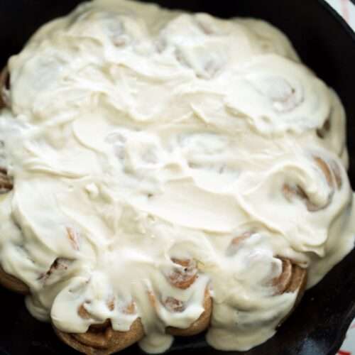 close up over head shot of sourdough pumpkin cinnamon rolls
