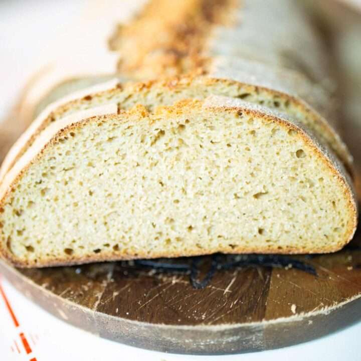 easiest sourdough bread made with fresh milled flour sliced to show crumb.