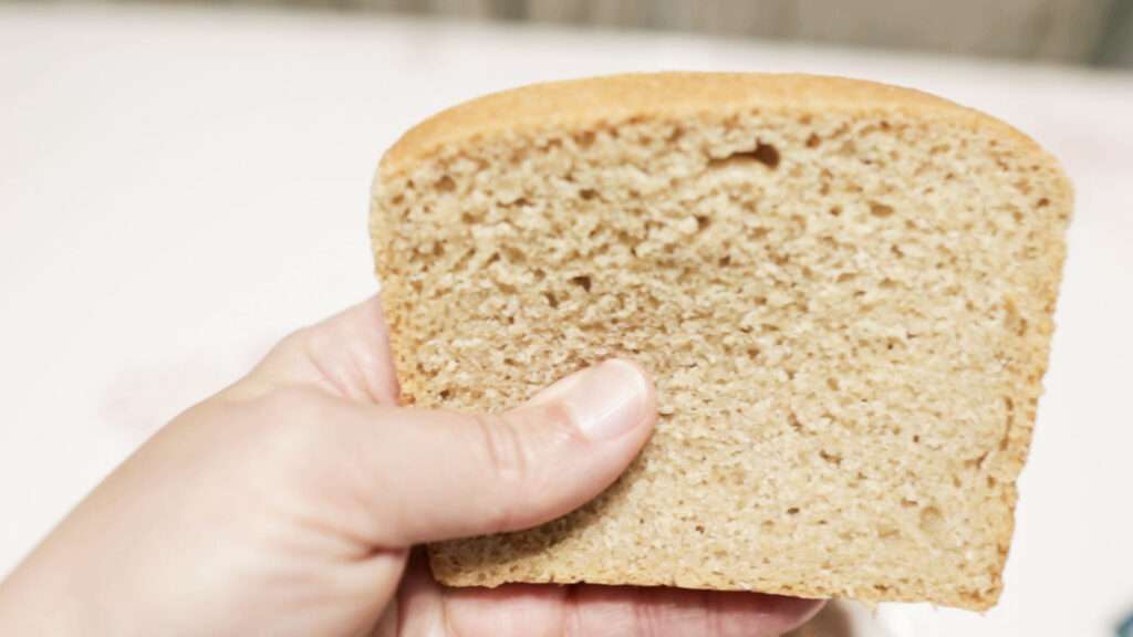 hand holding a slice of fresh bread in 2 hours