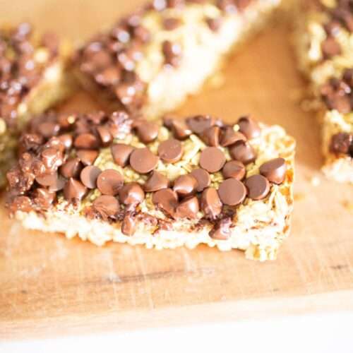 close up of sourdough breakfast bar on a wood cutting board