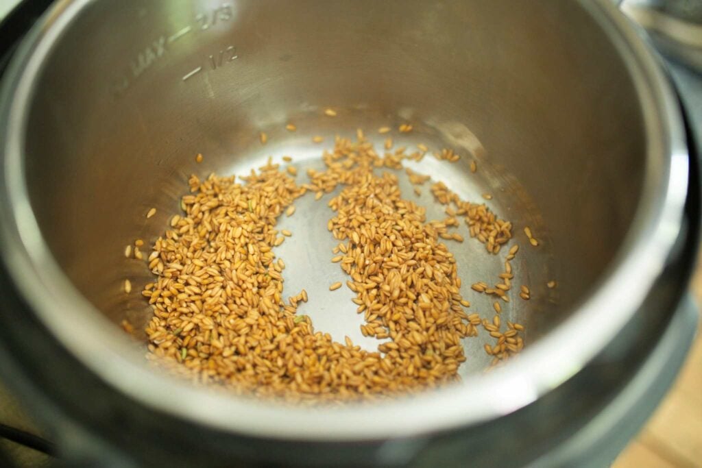 Toasting wheat berries in the liner of the Instant Pot.