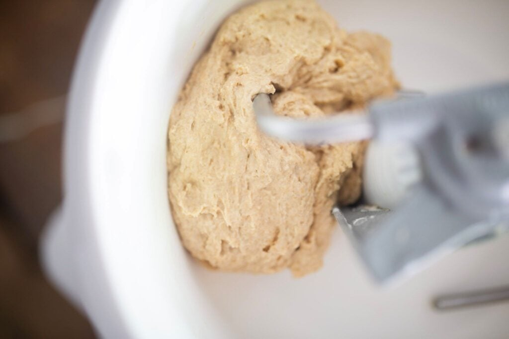 Dough in a stand mixer.