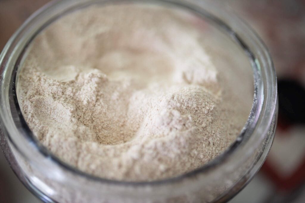 Looking down into a jar of flour.